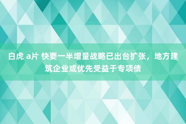 白虎 a片 快要一半增量战略已出台扩张，地方建筑企业或优先受益于专项债