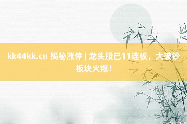 kk44kk.cn 揭秘涨停 | 龙头股已11连板，大破钞板块火爆！