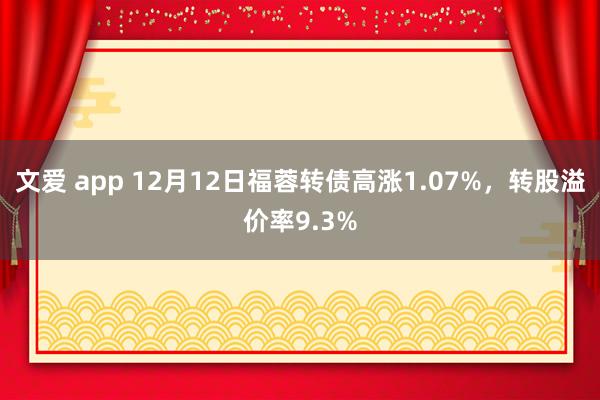 文爱 app 12月12日福蓉转债高涨1.07%，转股溢价率9.3%