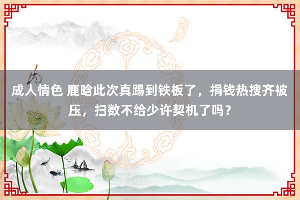 成人情色 鹿晗此次真踢到铁板了，捐钱热搜齐被压，扫数不给少许契机了吗？